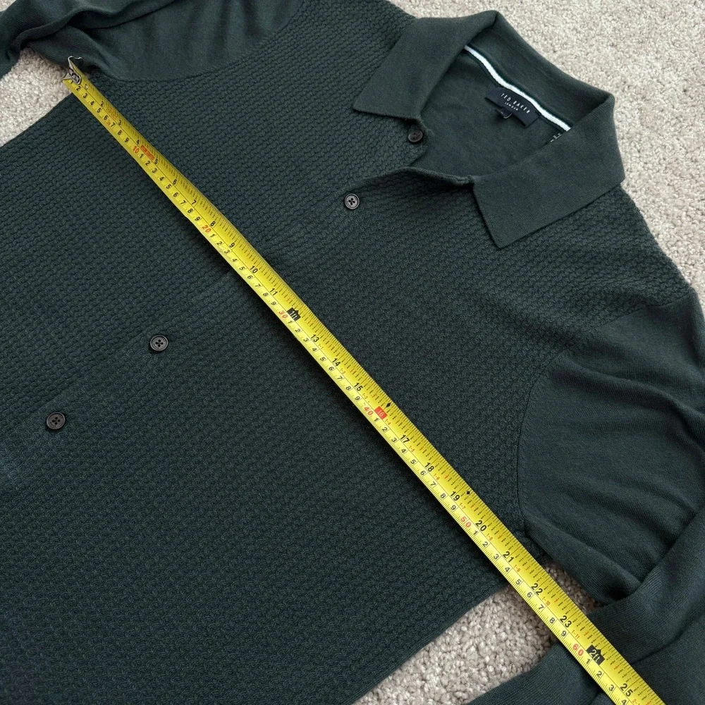 Ted Baker London Oidar Mens Green Textured Knit Button Down Polo Shirt Size 3 M